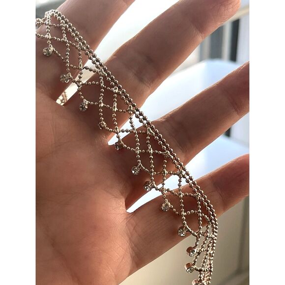 EUC Givenchy G Logo Mesh Rhinestone Choker Y2k 2000s Era Bridal Collar Silver - Picture 8 of 10